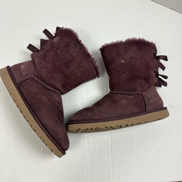 Ugg Bailey Bow Purple Mid Boots Sheepskin Suede Shearling Size 7 - Picture 5 of 14